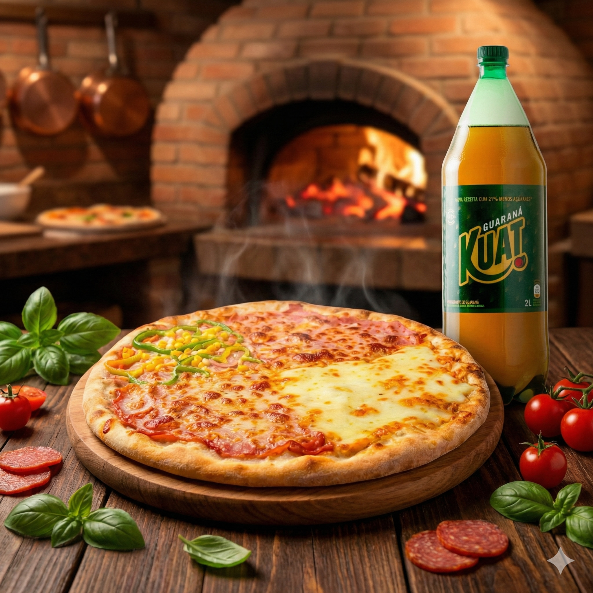 Pizza Gigante 4 Sabores + Kuat 2L